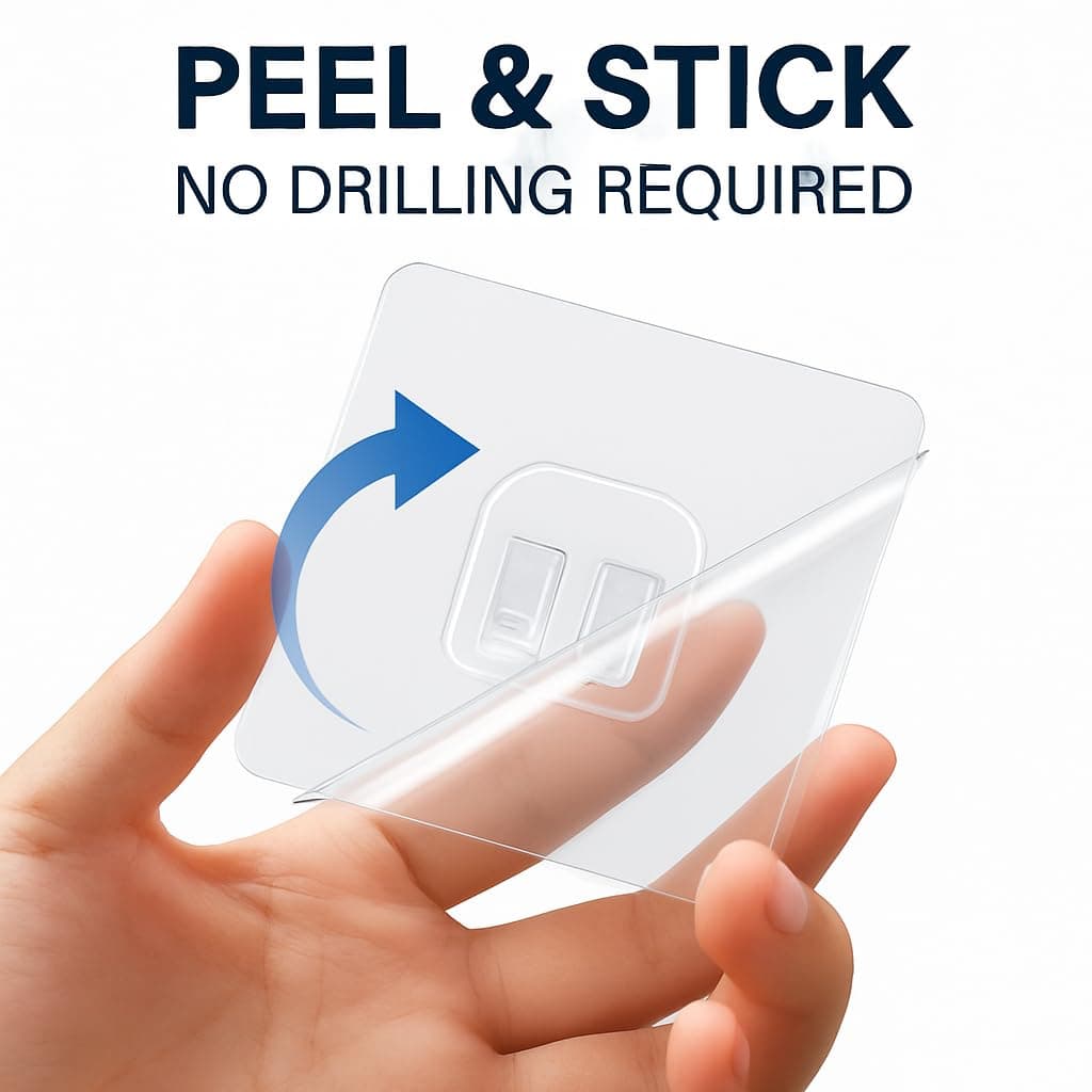 Transparent Self Adhesive Wall Hooks (Pack of 10) | Heavy Duty Waterproof Sticky Hooks, Strong No Drill Clear Wall Hooks for Bathroom, Kitchen, Door, Bedroom, Office & Home Organization - Image 2
