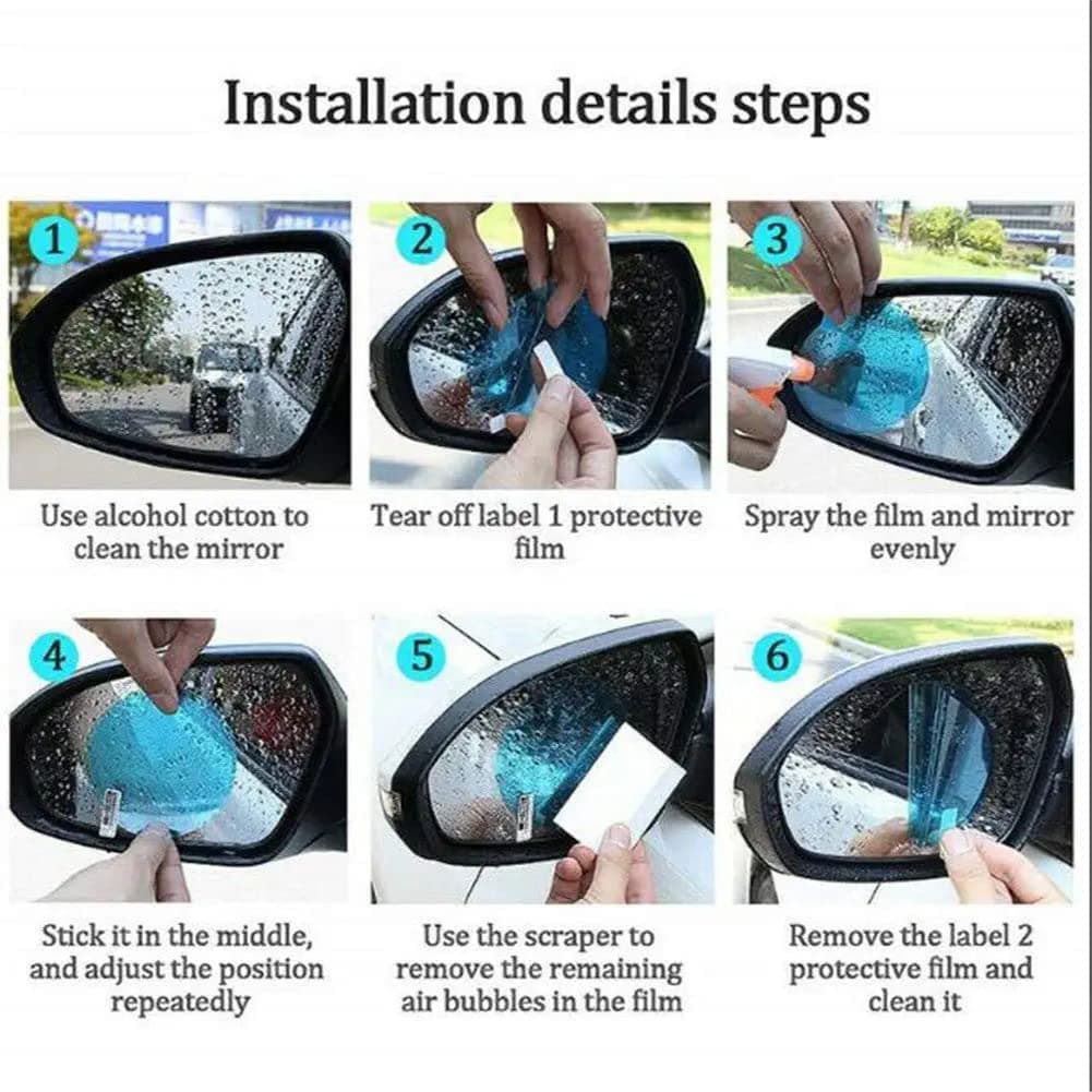 Car Rearview Mirror Rainproof Film (Pack of 2) – Anti-Fog & Water-Repellent Protective Stickers for Side Mirrors, Clear HD Protective Film for Cars, SUVs & Motorcycles - Image 5