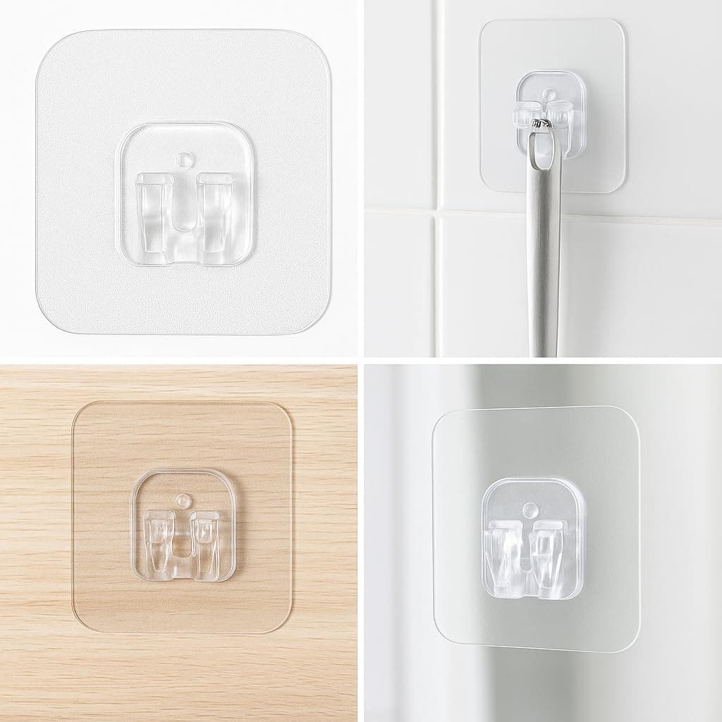 Transparent Self Adhesive Wall Hooks (Pack of 10) | Heavy Duty Waterproof Sticky Hooks, Strong No Drill Clear Wall Hooks for Bathroom, Kitchen, Door, Bedroom, Office & Home Organization - Image 3