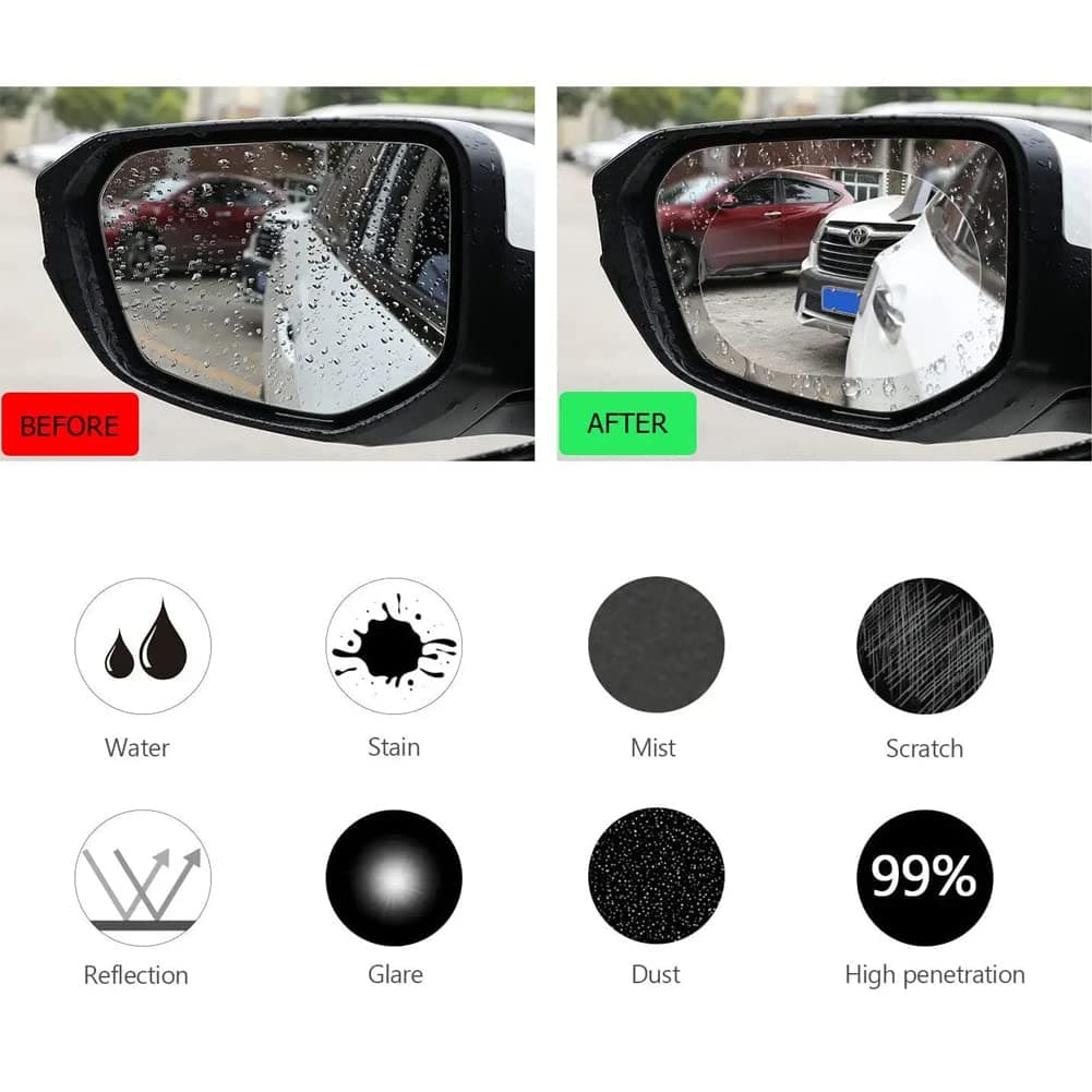 Car Rearview Mirror Rainproof Film (Pack of 2) – Anti-Fog & Water-Repellent Protective Stickers for Side Mirrors, Clear HD Protective Film for Cars, SUVs & Motorcycles - Image 6