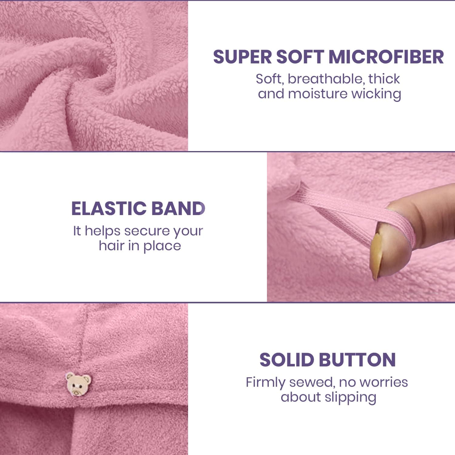 Microfiber Hair Towel Wrap for Women | Quick Dry Super Absorbent Hair Drying Turban with Elastic Loop, Soft Lightweight Anti-Frizz Head Towel for Long, Curly & Thick Hair, Fast Dry Hair Wrap (Pack of 1, Assorted) - Image 4