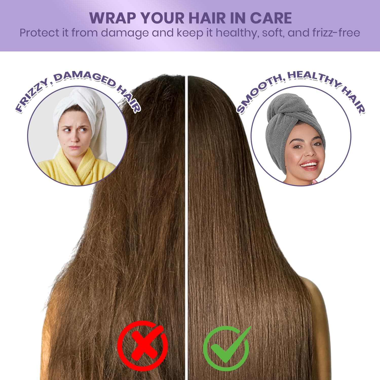 Microfiber Hair Towel Wrap for Women | Quick Dry Super Absorbent Hair Drying Turban with Elastic Loop, Soft Lightweight Anti-Frizz Head Towel for Long, Curly & Thick Hair, Fast Dry Hair Wrap (Pack of 1, Assorted) - Image 5