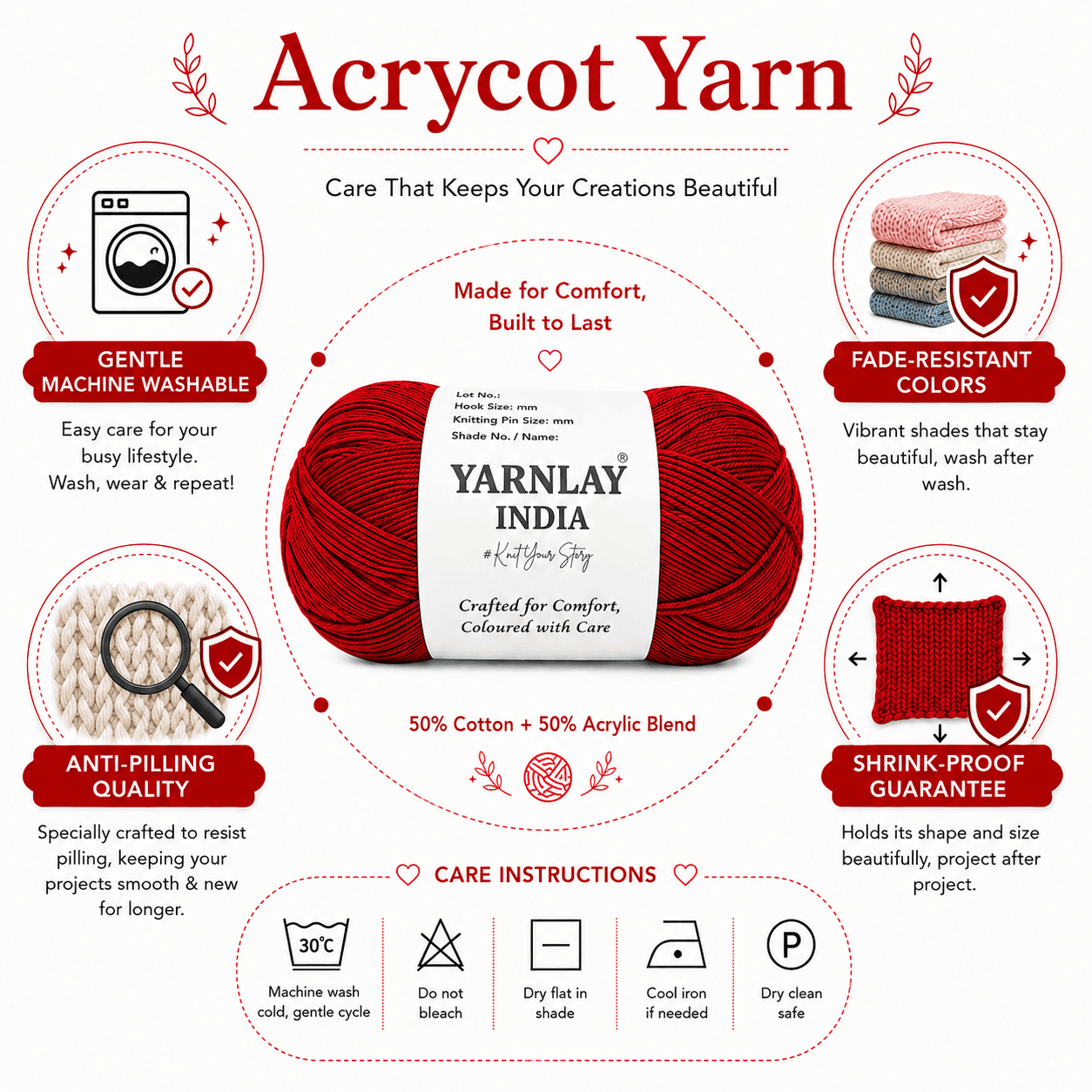 Yarnlay Acrycot Yarn | Acrylic Cotton Blend DK/Light Worsted Weight, 100g (250m) | Soft, Durable Yarn for Knitting, Crochet, Garments, Toys & Amigurumi - Image 11