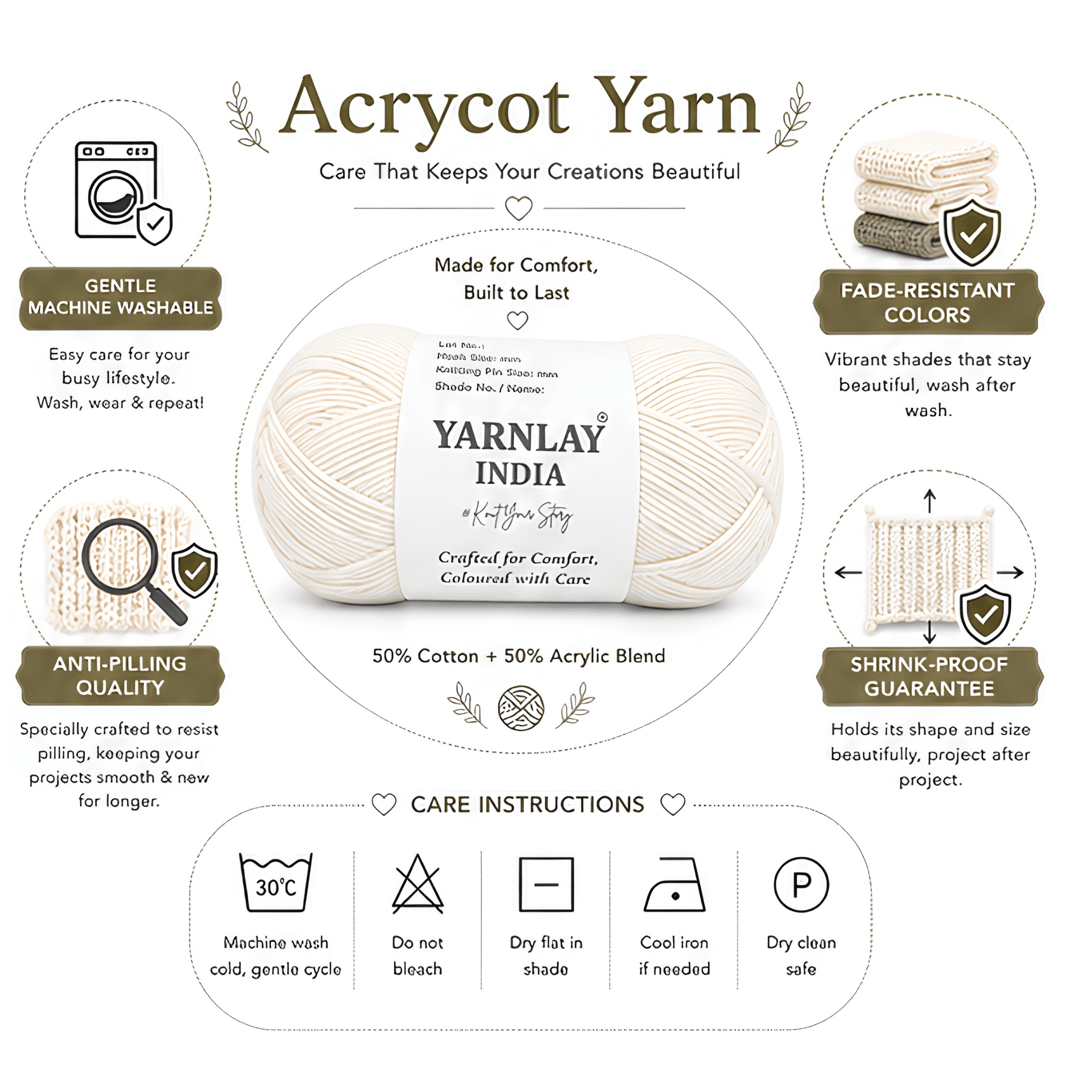 Yarnlay Acrycot Yarn | Acrylic Cotton Blend DK/Light Worsted Weight, 100g (250m) | Soft, Durable Yarn for Knitting, Crochet, Garments, Toys & Amigurumi - Image 16