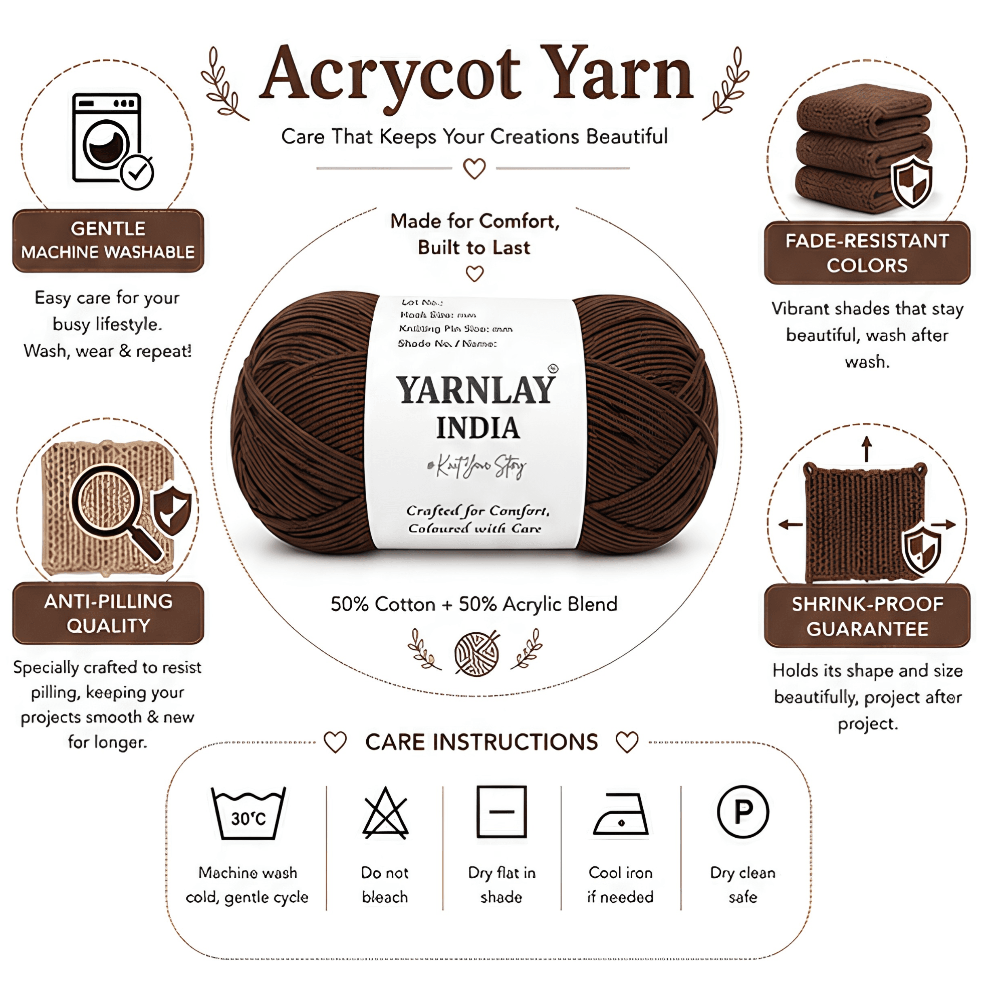 Yarnlay Acrycot Yarn | Acrylic Cotton Blend DK/Light Worsted Weight, 100g (250m) | Soft, Durable Yarn for Knitting, Crochet, Garments, Toys & Amigurumi - Image 20