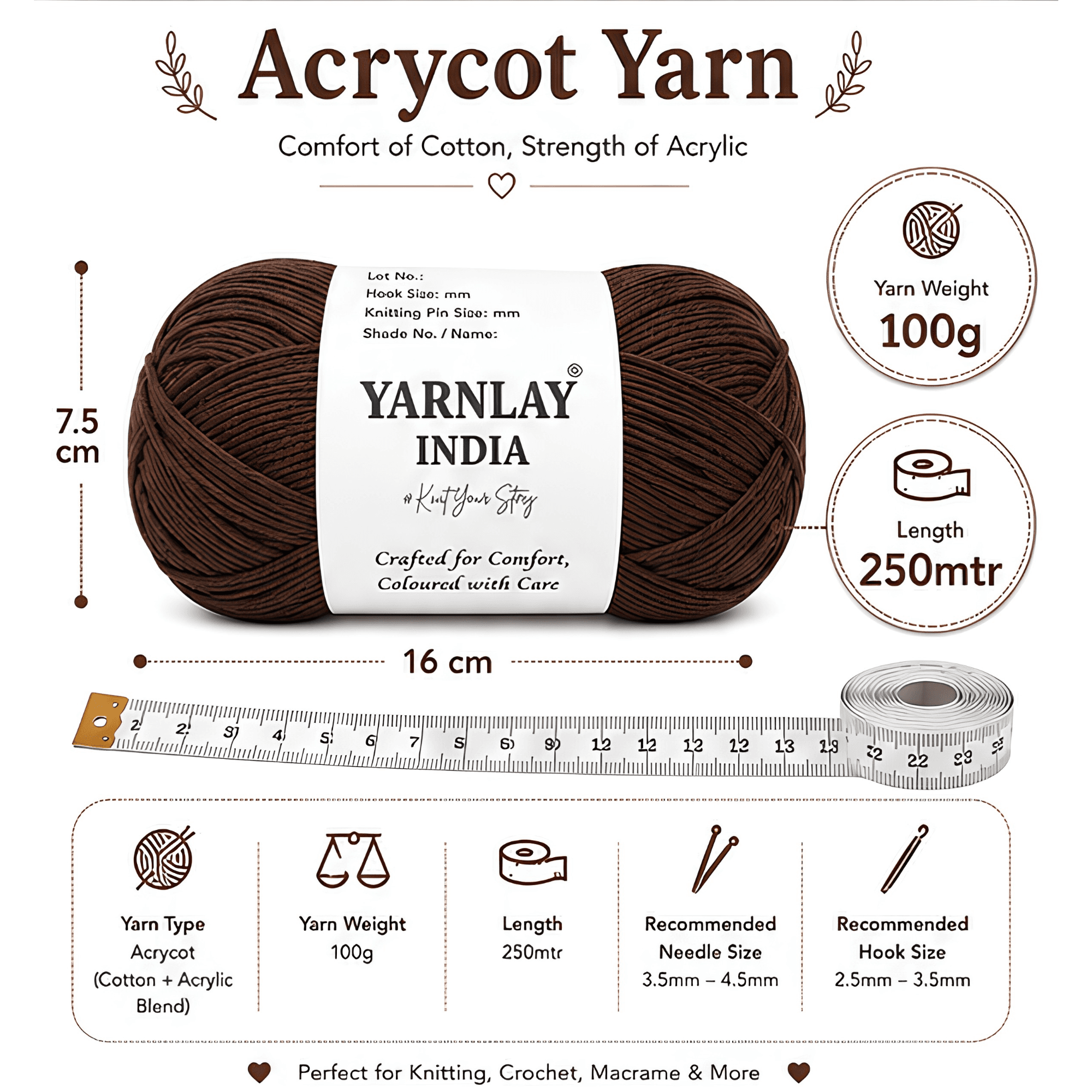 Yarnlay Acrycot Yarn | Acrylic Cotton Blend DK/Light Worsted Weight, 100g (250m) | Soft, Durable Yarn for Knitting, Crochet, Garments, Toys & Amigurumi - Image 21