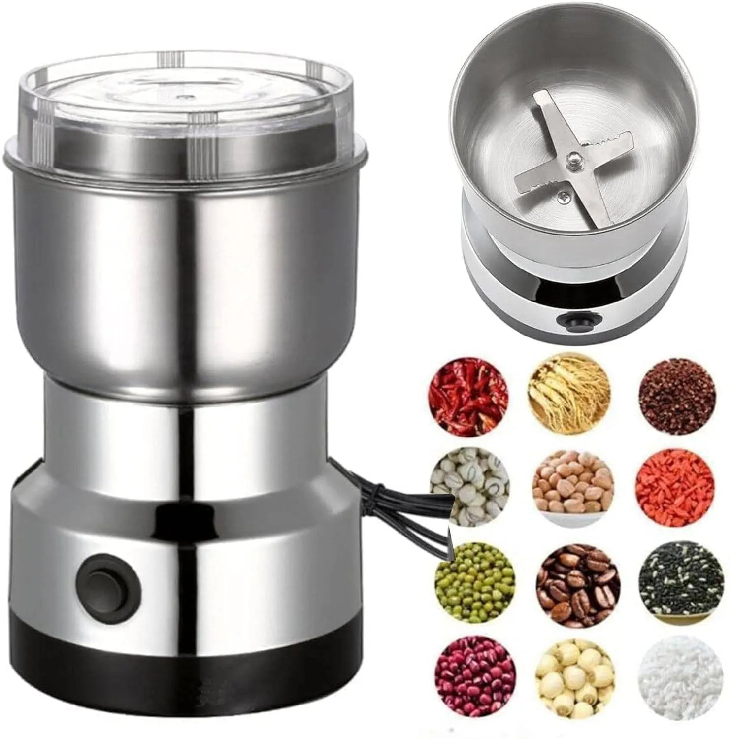 Electric Spice Grinder | Mini Stainless Steel Coffee & Masala Grinder | Multipurpose Dry Grinder for Coffee Beans, Spices, Herbs, Dry Fruits & Nuts | One-Touch Operation
